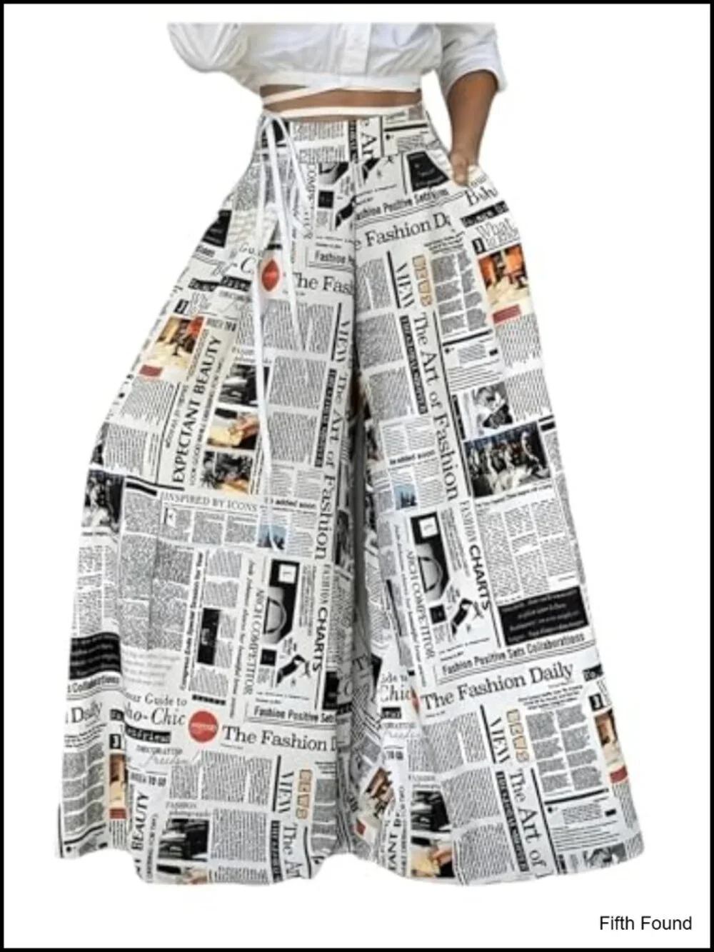 Women's Wide Leg Palazzo Pants with Newspaper Print Elastic Waist Loose Fit